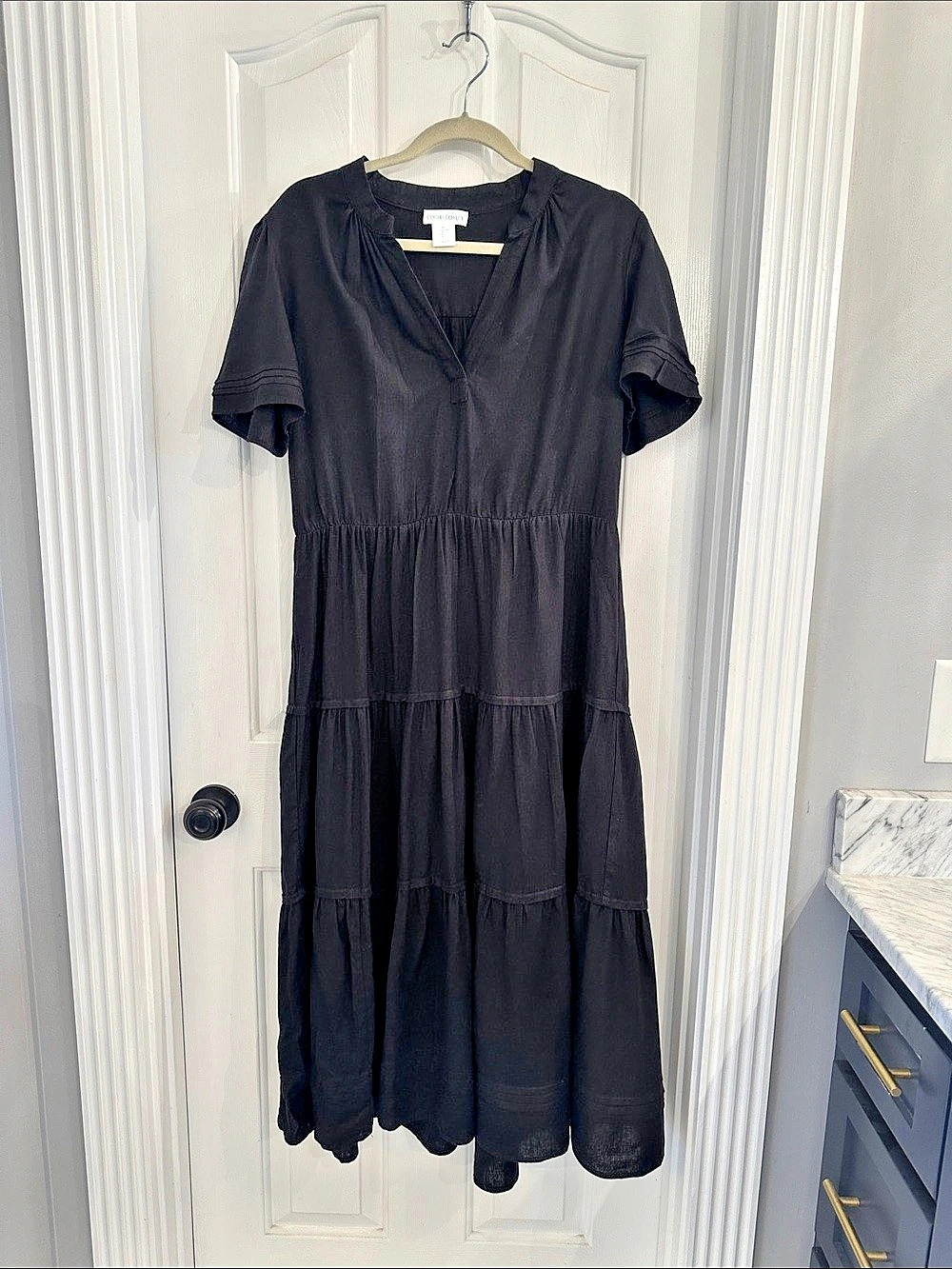 Cynthia Rowley Black Tiered Midi Dress